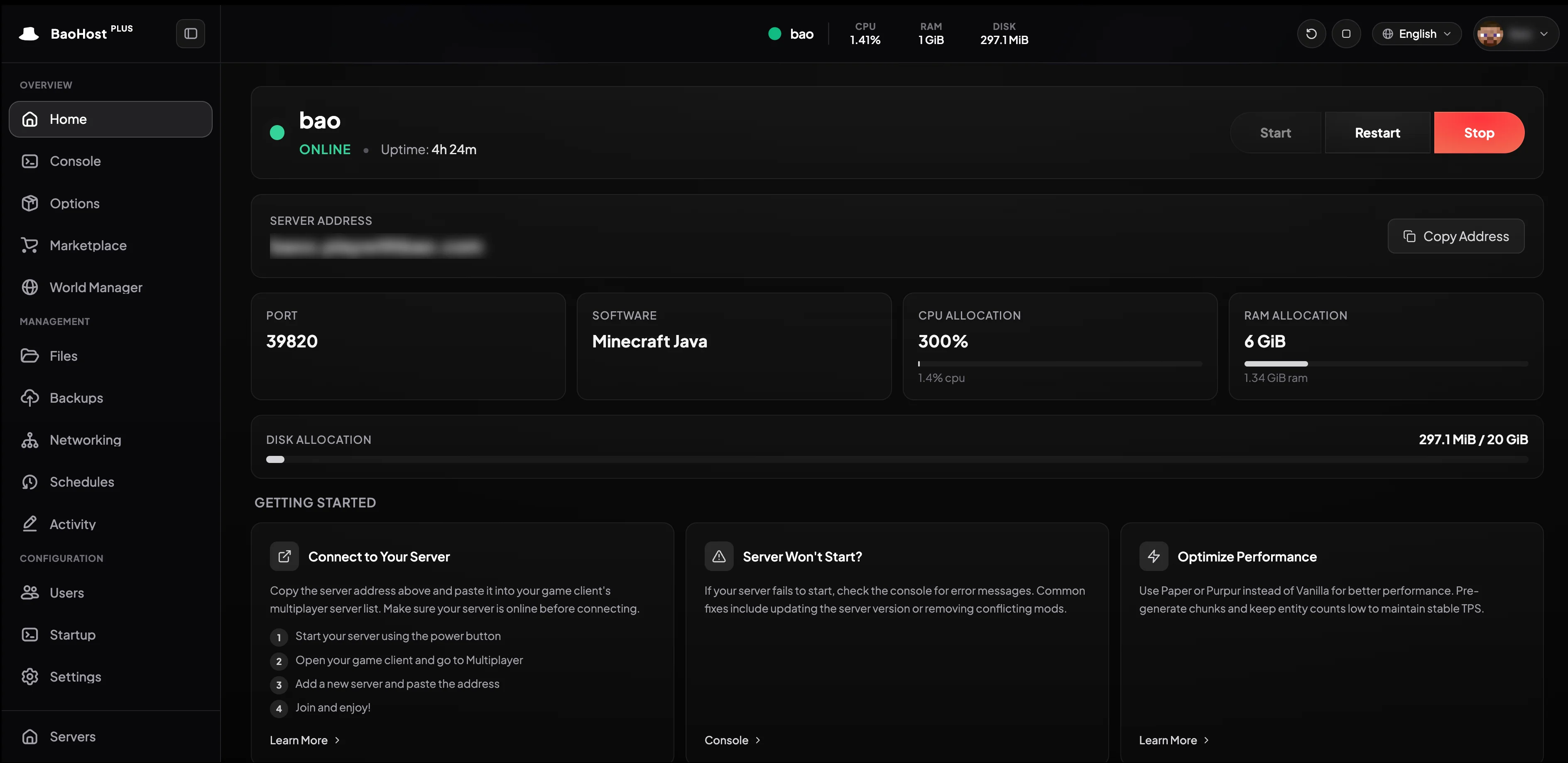 Pterodactyl Game Panel - Control Panel Interface
